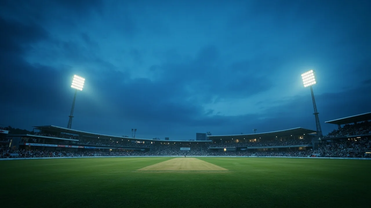 Editorial photograph of a quiet pitch under evening light for the boundary map illustration.
